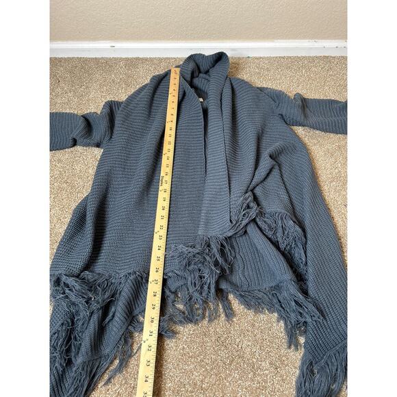 Umgee cardigan sweater tasseled sleeves & hem steel green open front SZ MD - Picture 7 of 9